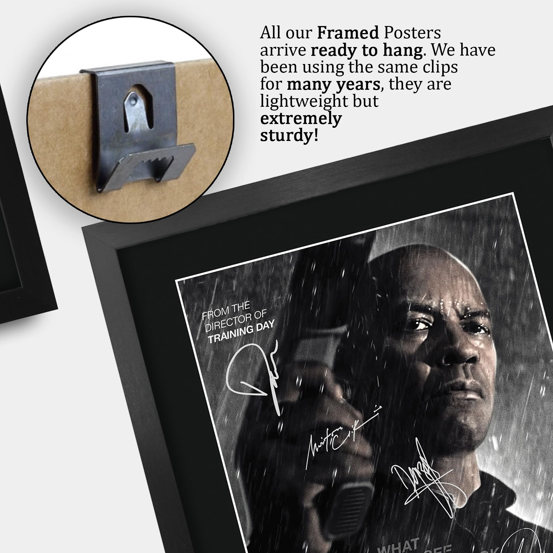 HWC Trading The Equalizer 1 Denzel Washington Geschenke Geduckter Poster Signiertes Autogramm Foto für Fans von Film Memorabilien - A3 Gerahmt