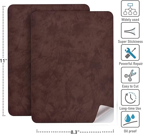 Miniatura 54 de 2 parches de reparación de cuero para muebles, parches de reparación de cuero autoadhesivo de 8.3 x 11 pulgadas, para sofá, cinta de parche