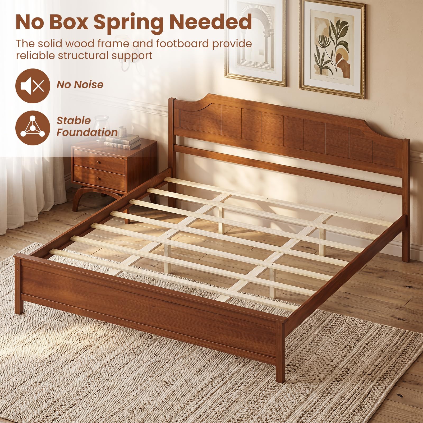 Giantex King Size Wooden Bed Frame with Headboard, Wood Slat Support — product photo