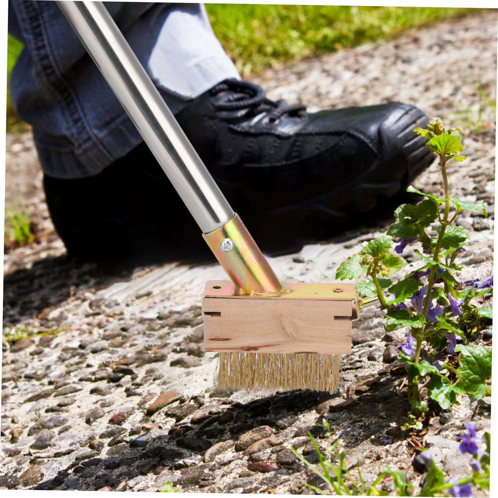 BESPORTBLE Brosse Désherbage Fissures Outil Nettoyage Manuel Long Manche pour Pavés Trottoirs Jardins