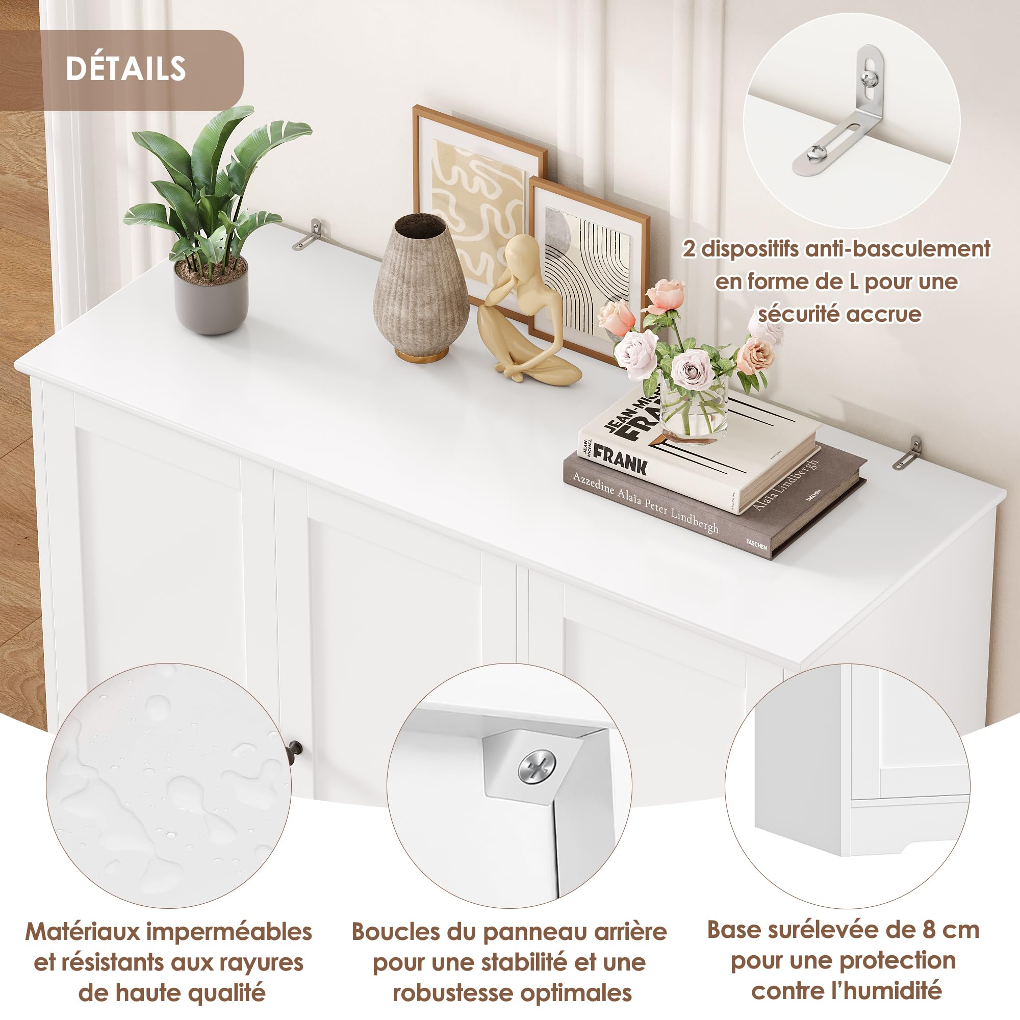 FirFurd Armoire de Rangement avec 6 Portes Meuble de Rangement 9 Étagères Buffet Cuisine Meuble Cuisine pour Salon Chambre Bureau 106x37x180cm Blanc