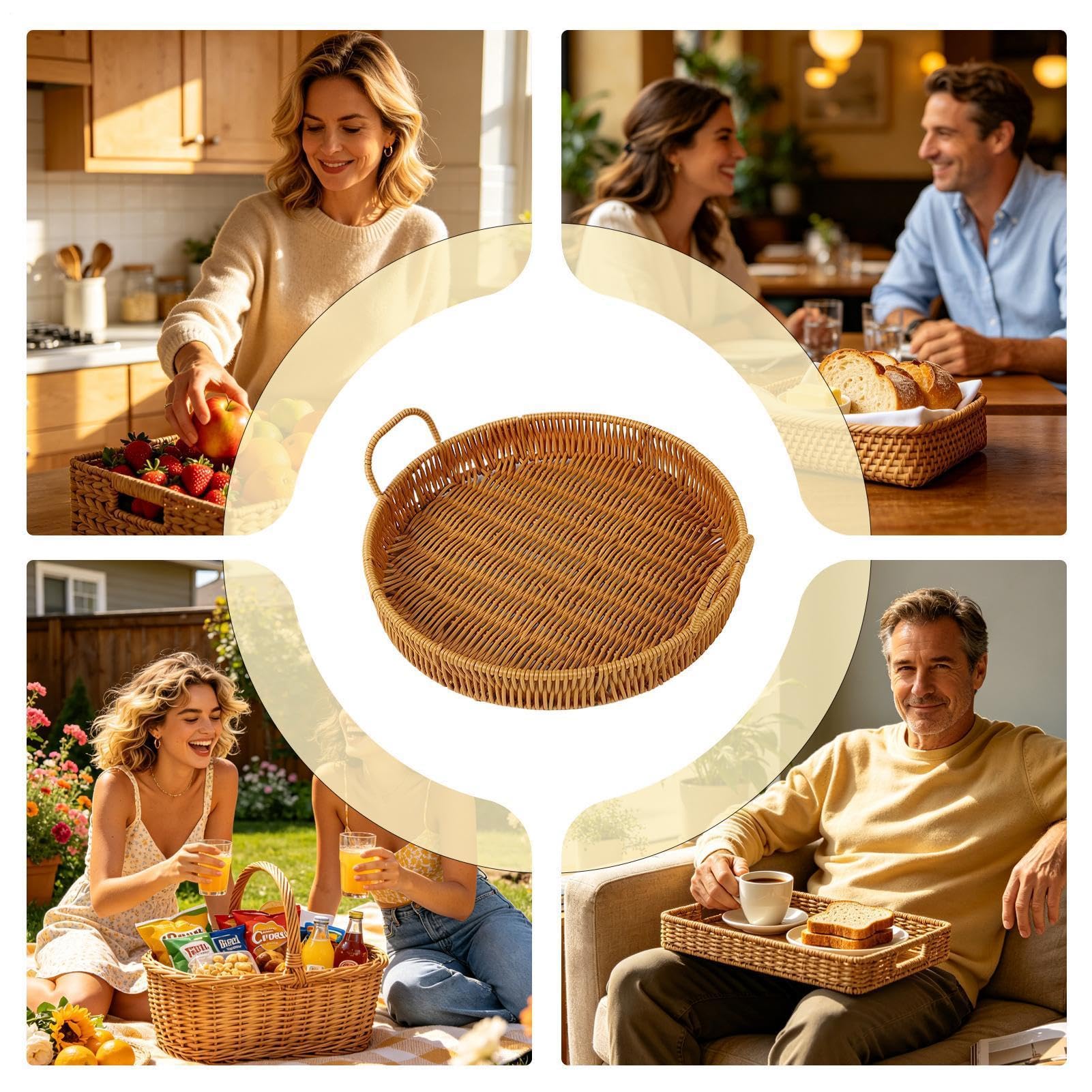 Cesto Portaoggetti In Rattan Traspirante | Cestino Intrecciato Artificiale Per Pane Cucina Soggiorno Balcone Esterno Spiaggia Per Raccolta Frutta Verdura Uova Fiori