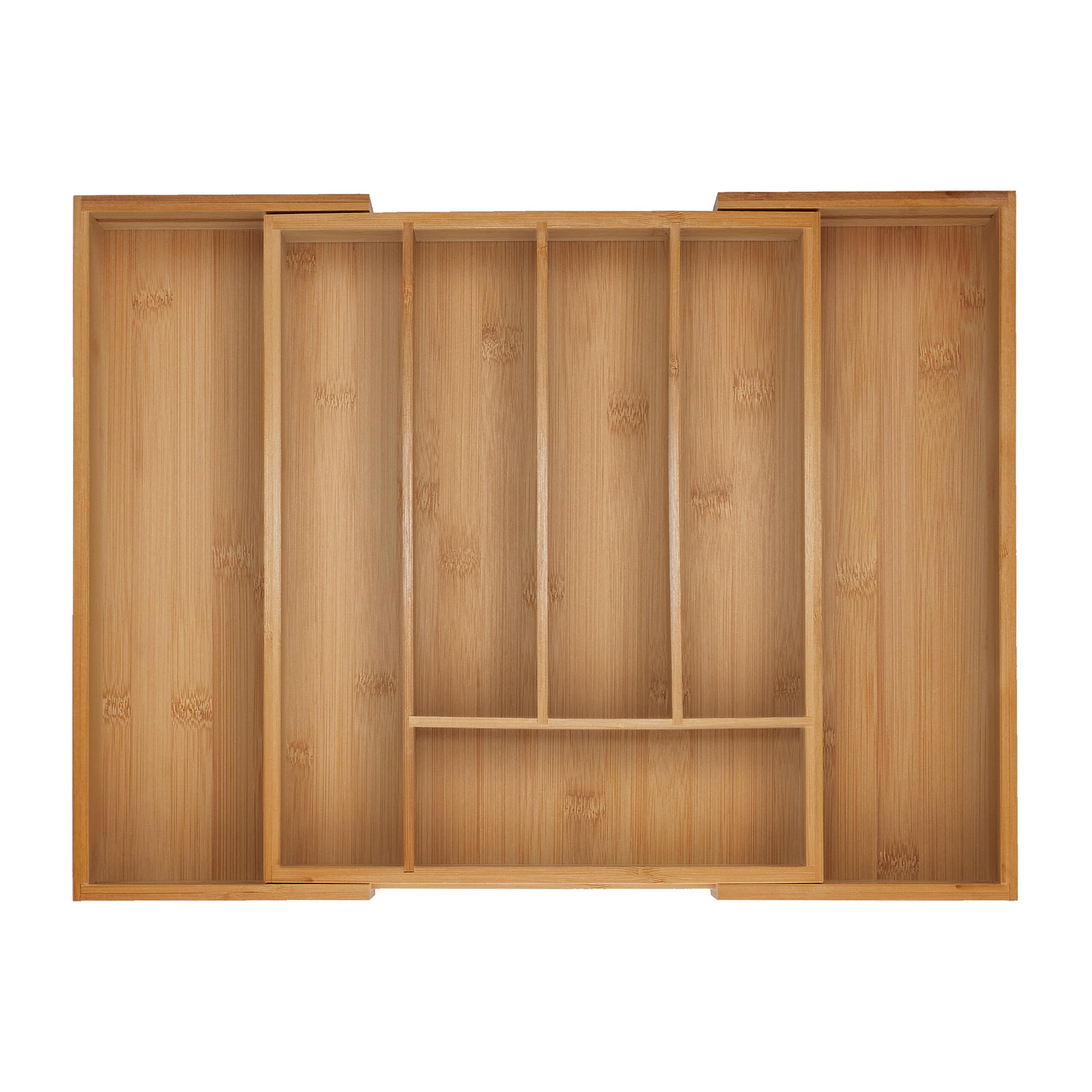 Relaxdays Cutlery Tray, 5-7 Compartments, 5 x 28-44.5 x 33.5 cm, Extendable Drawer Organiser, Bamboo, Kitchen, Natural