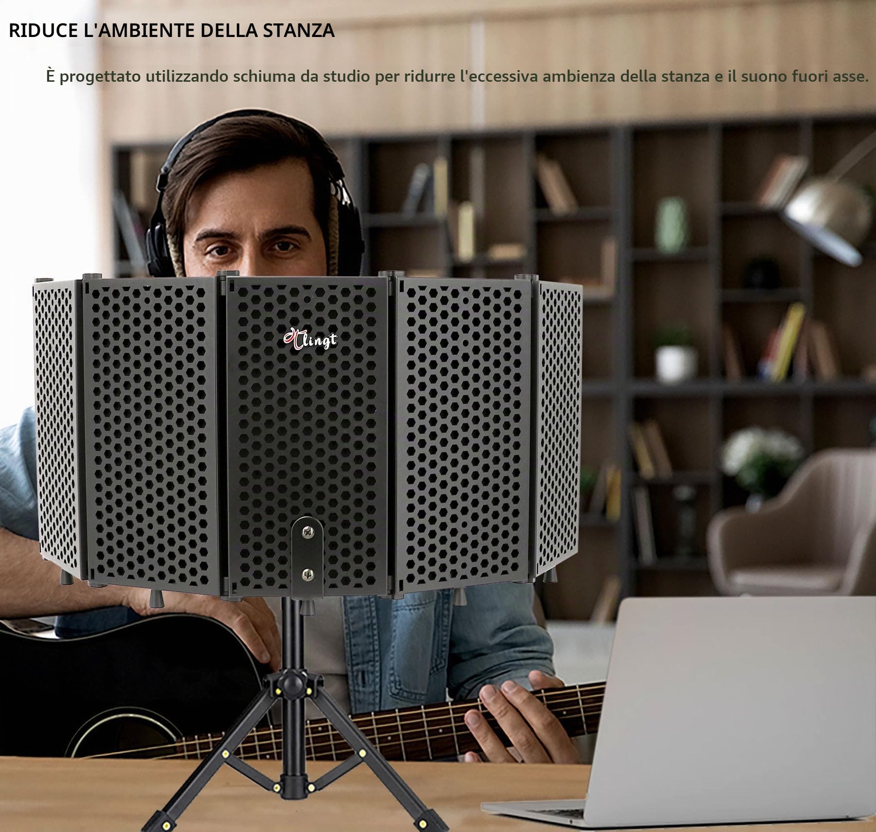 Tlingt Supporto Microfono Isolamento Shield, Scudo Acustico, Microfono di Registrazione Studio Pannello Isolamento Sia per Supporto Supporto o Piano Tavolo Nero, 5 Pannelli