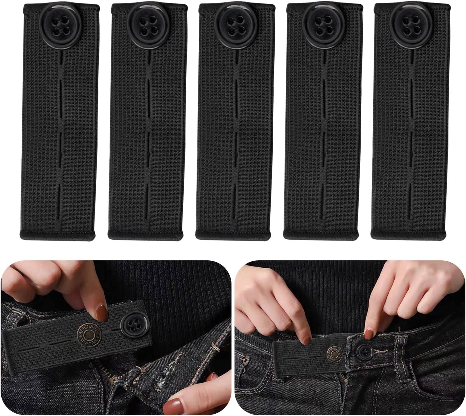 Lanjue 5PCS Adjustable Waist Extender, Elastic Button Extender Pants Waist Extension for Trousers Jeans Pregnant Trousers