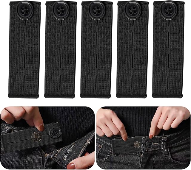 5PCS Adjustable Waist Extender, Elastic Button Extender Pants Waist Extension for Trousers Jeans Pregnant Trousers