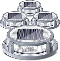SIEDiNLAR Solar Deck Lights 4-Pack: 16-LED Driveway Markers Dock Lights, 2-Mode Cool/Warm White, IP68 Waterproof Pathway Stair Garden Lights