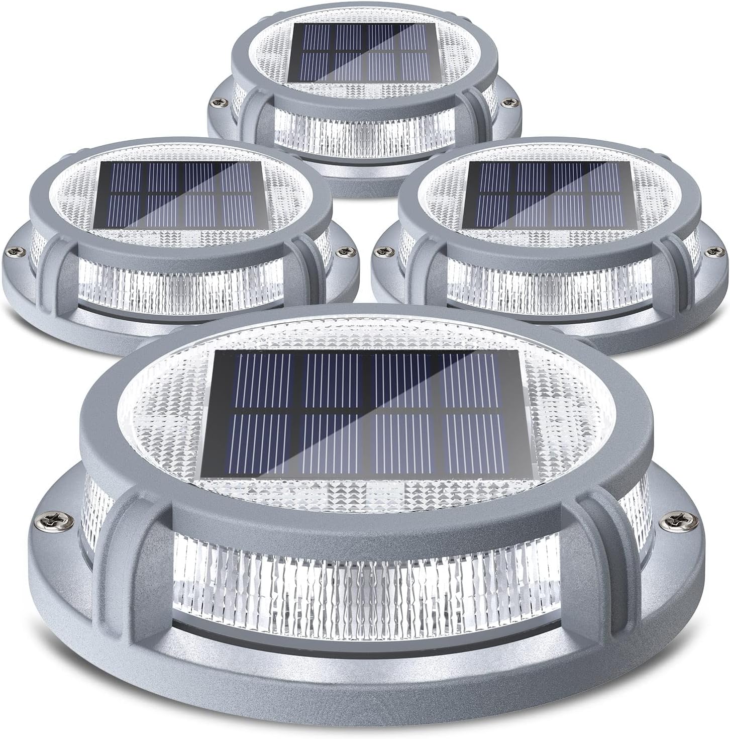 SIEDiNLAR Solar Deck Lights Outdoor 2 Modes 16 LEDs Driveway Markers Dock Light Solar Powered Waterproof for Ground Step Pathway Walkway Stair Garden Road Yard 4 Pack (Cool White/Warm White)