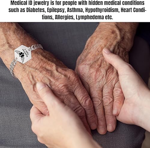 Miniatura 6 de Pulsera de alerta médica personalizada para mujeres y hombres, pulseras de identificación médica personalizadas, pulsera de emergencia médica con