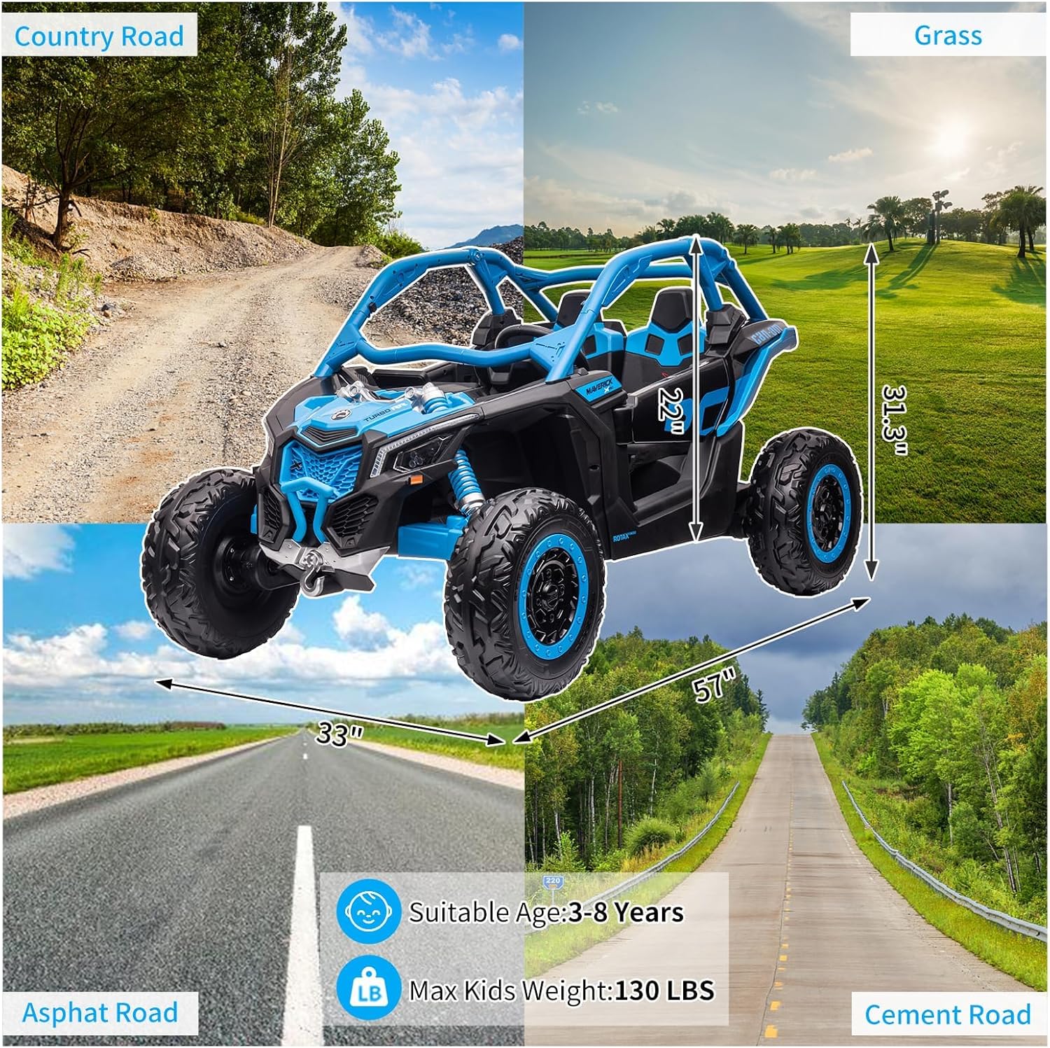 2 Seats Ride On UTV, Electric Off-Road Toys with 2 * 24V Batteries 4 * 200W Motors, Licensed by CAN-AM UTV for Kids Backyard/Beach, with Music, LED Lights & All-Terrain Tires, Max Load 130 LBS
