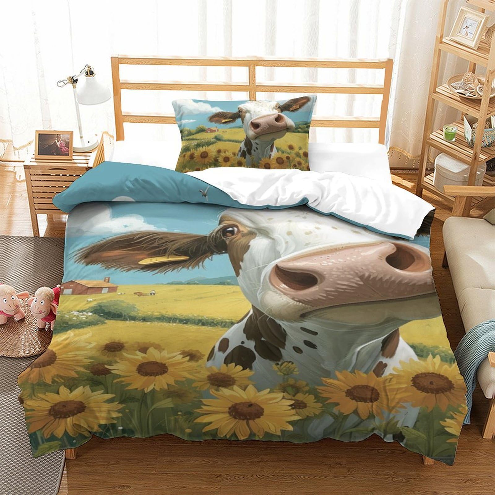 Ensemble de literie vache imprimé 3D avec housse de couette 135x200 microfibre