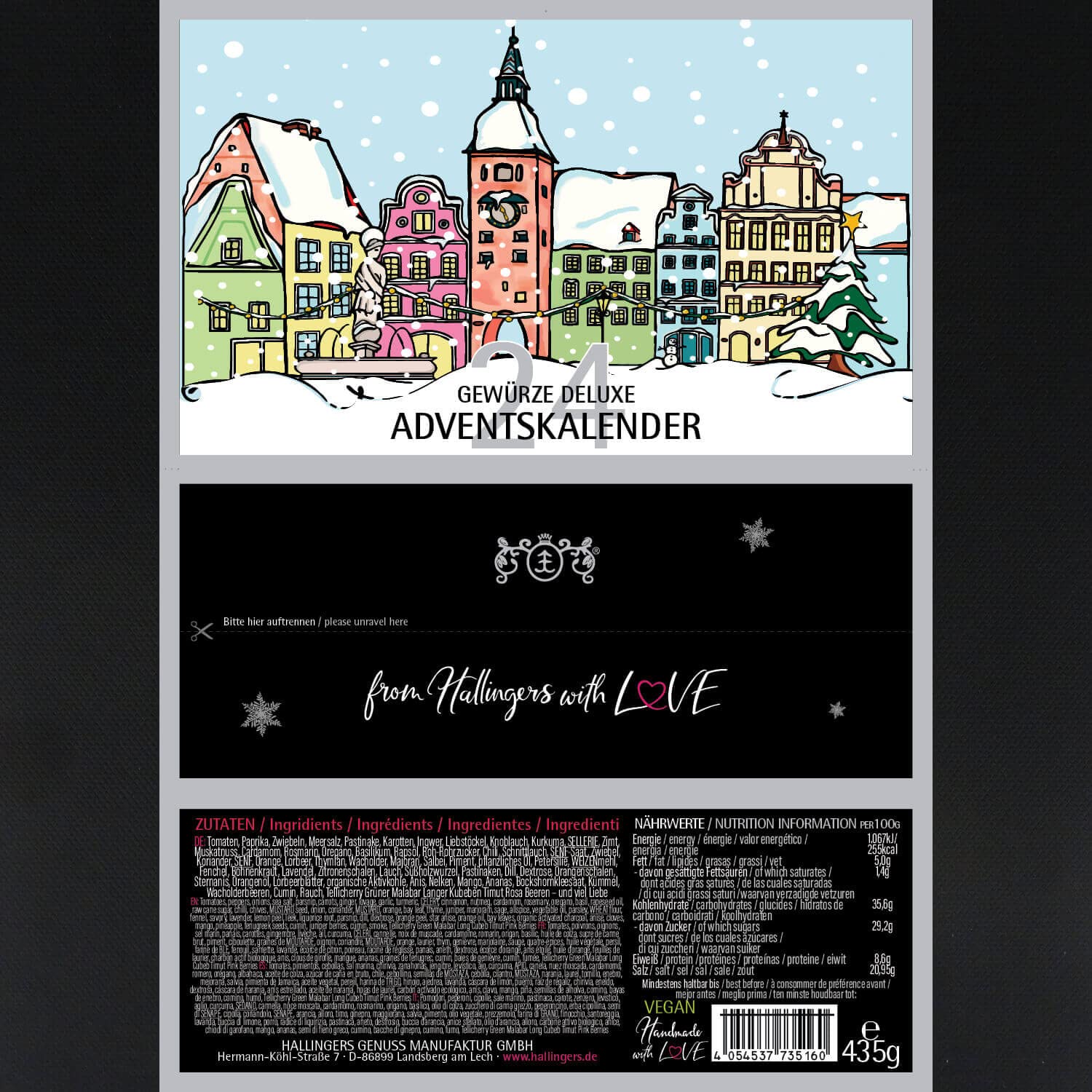 Hallingers Genuss Manufaktur Gewürz Adventskalender - 24 Gewürze aus aller Welt in edler Box mit Rezept-Booklet "Winterkalender ..." Bundle mit Kochbuch, Weihnachtskalender für Frauen Männer