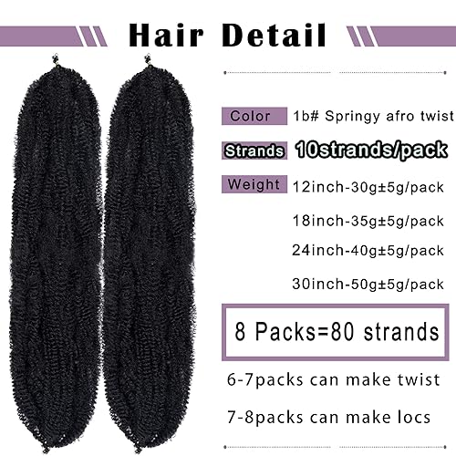 Miniatura 2 de 8 paquetes de cabello rizado estilo afro elástico Marley Twist, cabello trenzado previamente separado para rastas sintéticas de ganchillo para