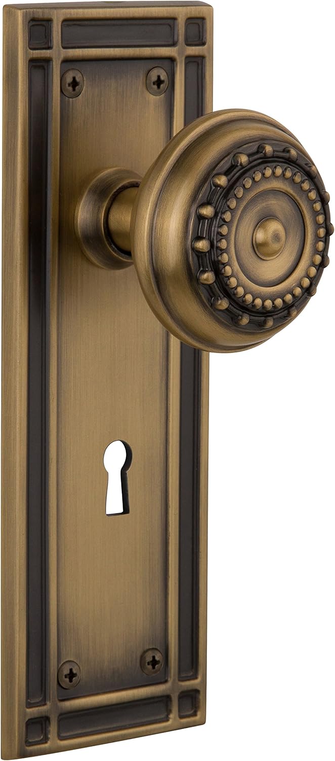 Top Brands Nostalgic Warehouse Mission Plate with Keyhole Meadows Knob, Mortise - 2.25, Antique Brass