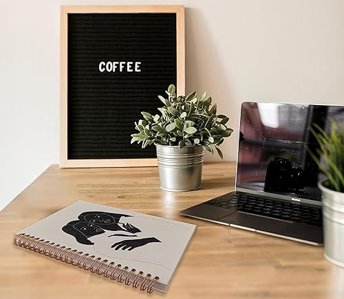 Miniatura 3 de Cuaderno minimalista bohemio de arte femenino negro y beige, de mediados de siglo, moderno, forrado en espiral, de 8.3 x 5.5 pulgadas, tapa dura,