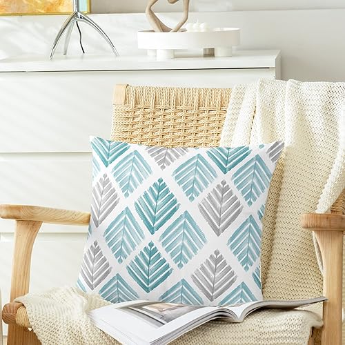 Miniatura 3 de CaliTime Juego de 2 fundas de almohada decorativas de vellón de dos tonos con diseño geométrico de hojas de árbol para sofá, cama, decoración de