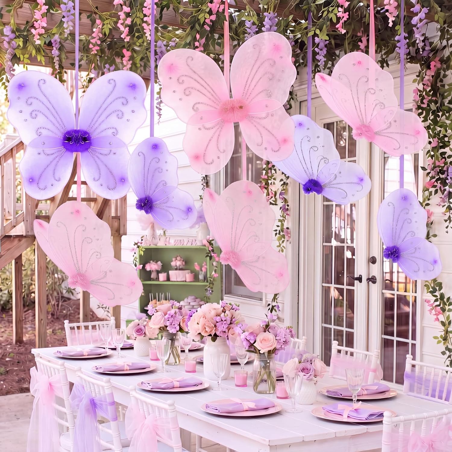 14 Pcs Fairy Party Decorations with Giant Butterfly Artificial Wisteria