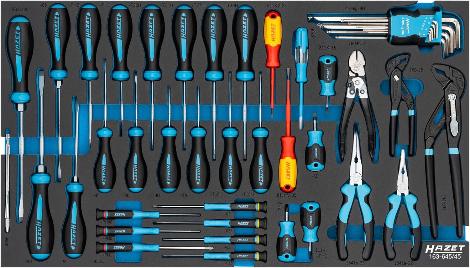 HAZET Tool Set 163-645/45 45 Pieces Screwdriver VDE Screwdriver Pliers Electronic Tools Allen Key Test Pin Electrical Work
