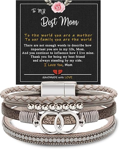 Btysun Bracelets for Women,Stocking Stuffers for Teens Birthday Gifts for Mom Inspirational Gift for Women Mother's Day Daughter Wrap Bracelet Sister Friend Teen Girl Gifts Leather Layered Jewelry Valentines Gift for Her