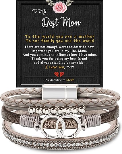 Btysun Bracelets for Women,Stocking Stuffers for Teens Birthday Gifts for Mom Inspirational Gift for Women Mother's Day Daughter Wrap Bracelet Sister Friend Teen Girl Gifts Leather Layered Jewelry Valentines Gift for Her