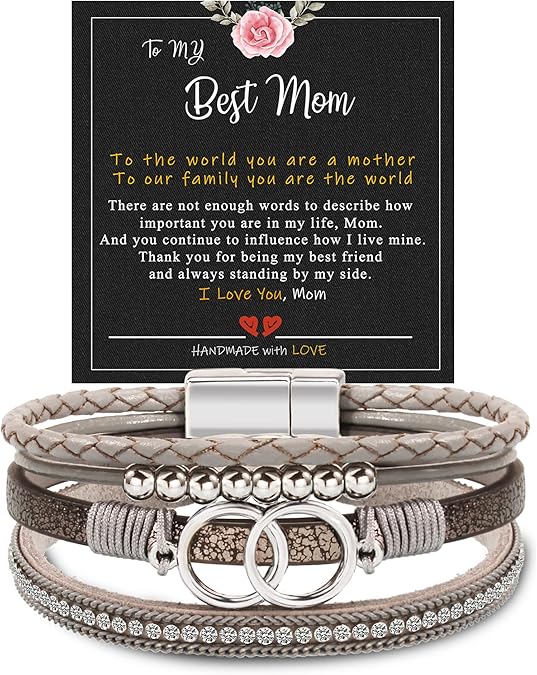 Btysun Bracelets for Women,Stocking Stuffers for Teens Birthday Gifts for Mom Inspirational Gift for Women Mother's Day Daughter Wrap Bracelet Sister Friend Teen Girl Gifts Leather Layered Jewelry Valentines Gift for Her