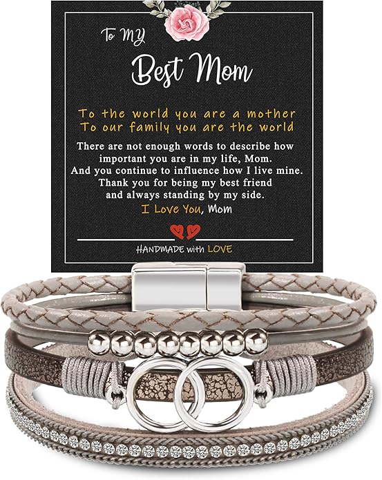 Btysun Bracelets for Women,Stocking Stuffers for Teens Birthday Gifts for Mom Inspirational Gift for Women Mother's Day Daughter Wrap Bracelet Sister Friend Teen Girl Gifts Leather Layered Jewelry Valentines Gift for Her
