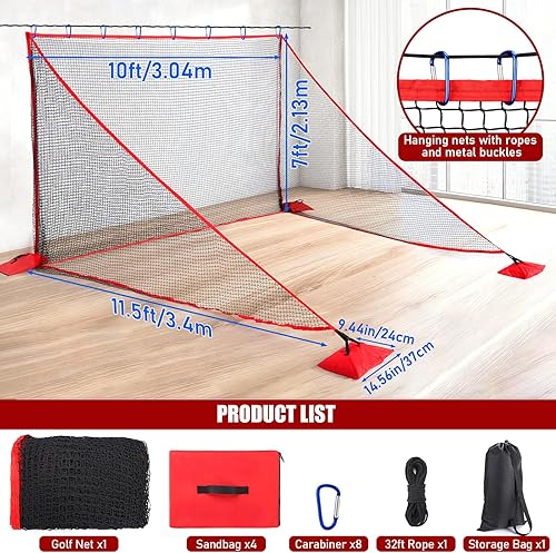Miniatura 3 de TOBWOLF Golf Hitting Net, 10 x 7ft Heavy Duty Golf Practice Net for Garage with Sandbags, Training Net Fit Indoor Golf Simulator Outdoor Backyard