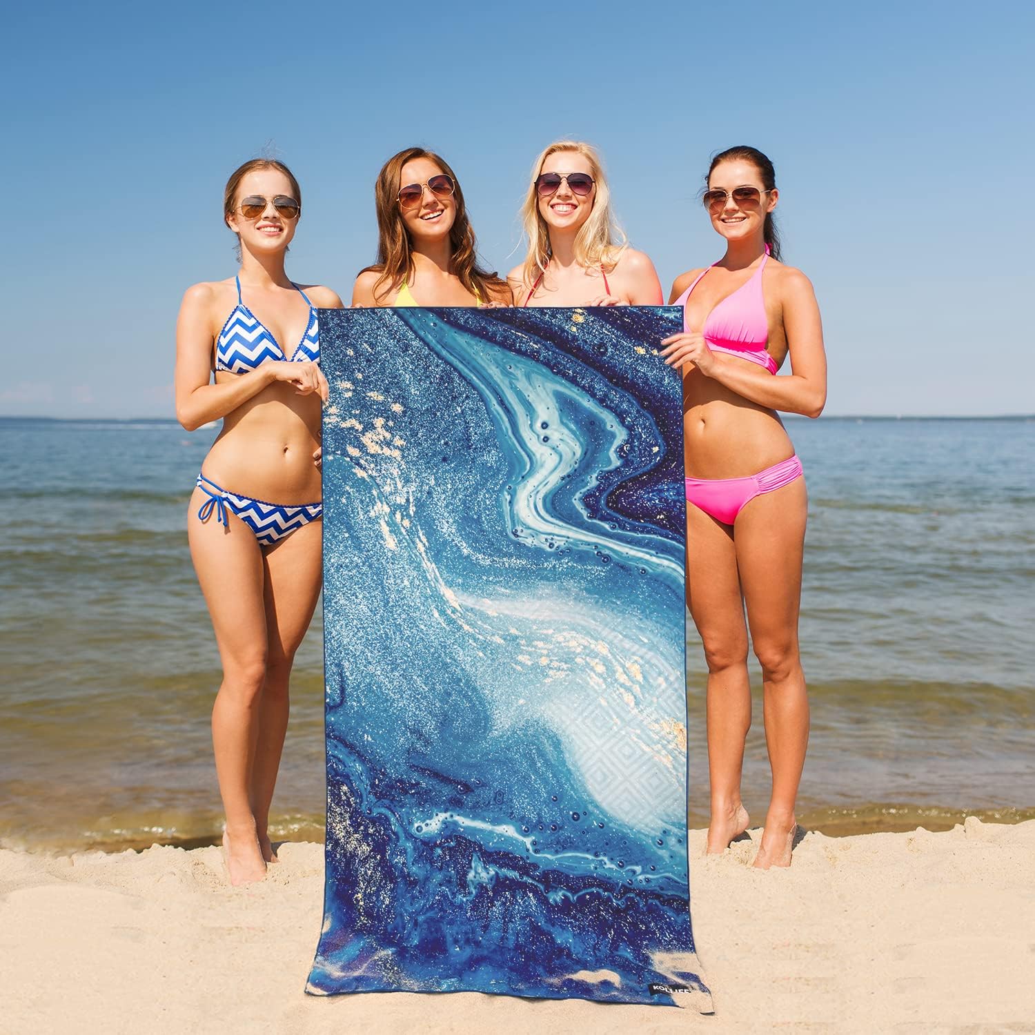 KOLLIEE Microfiber Beach Towels Sand Free Quick Dry Portable Pool Towels Colorful Compact Absorbent Beach Towels with Bag Beach Towels for Adults Girls Women 31x63 inch (Blue 1)