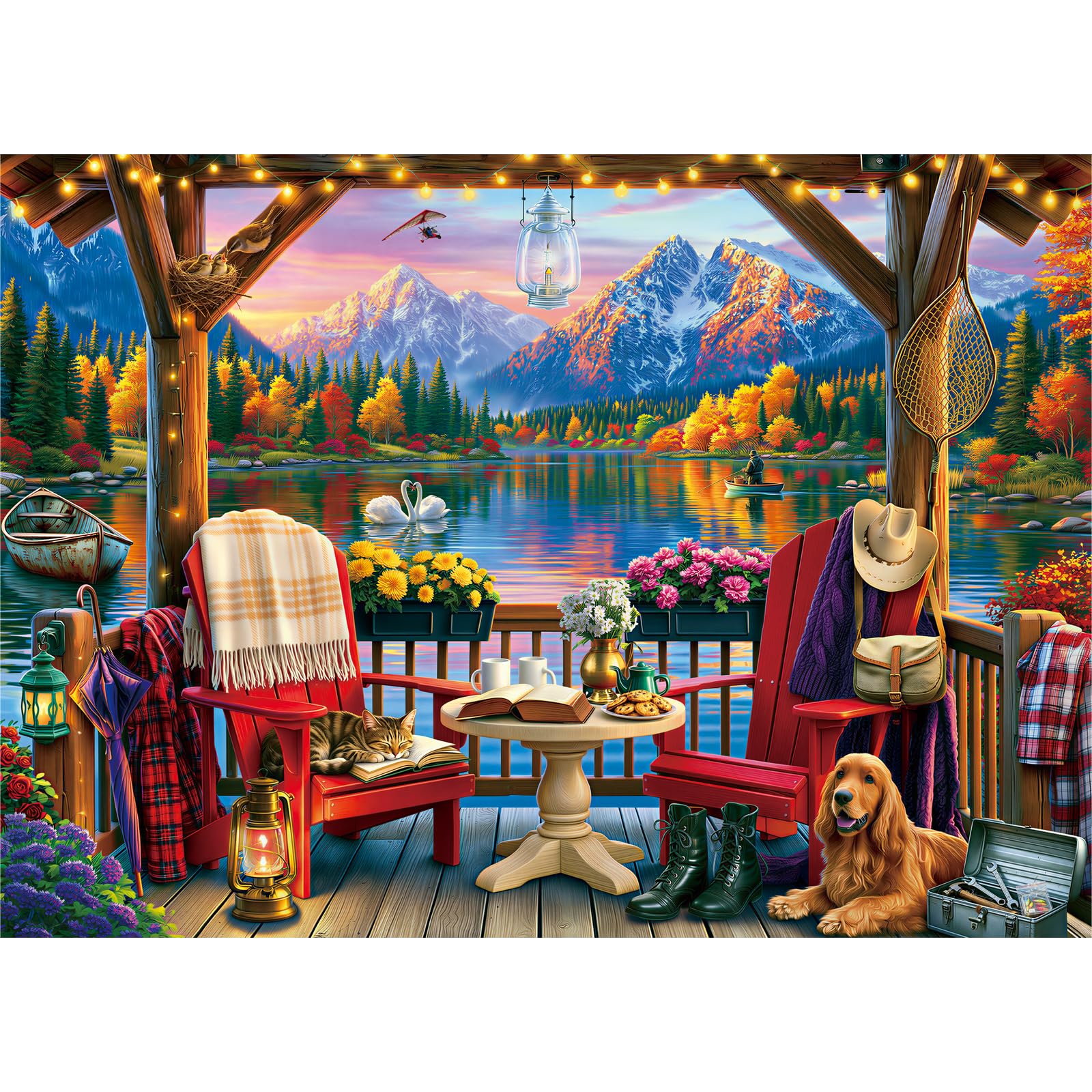 HUADADA 1000 Piece Jigsaw Puzzles for Adults-Lakeside Autumn
