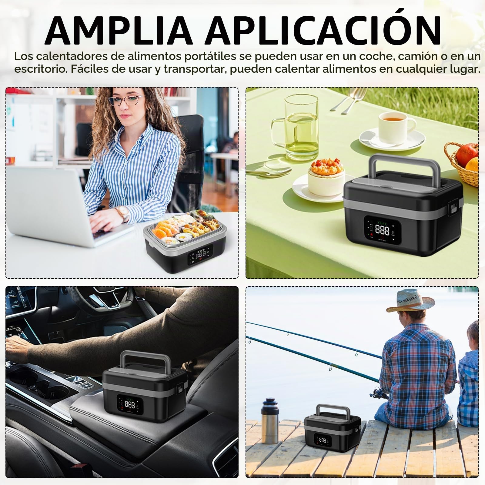 Fiambrera Eléctrica Portátil, Fiambrera Inalámbrica Autocalentable Recargable, 1L Fiambreras Bento Adultos con Calentamiento Programado, Fiambreras Comida para Comidas en Movimiento