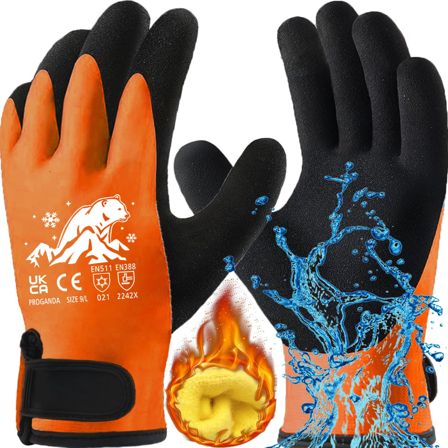 PROGANDA 100% Waterproof Thermal Winter Work Gloves Fleece Liner Insulated Warm for Cold Weather Gardening Outdoor Car Washing Fishing Multipurpose