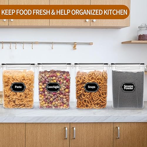Miniatura 6 de Paquete de 4 recipientes herméticos grandes para almacenamiento de alimentos con tapas (5.2 litros176 onzas), de plástico sin BPA, para cocina y