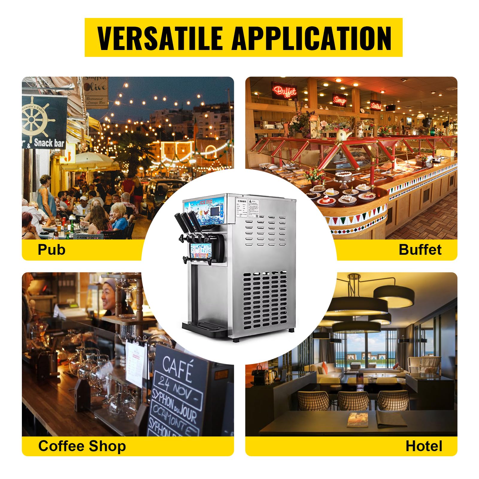 1200W Máquina de Helados Soft, Heladera Comercial 18L/5Gal, 3 Sabores, Ideal para Cafeterías, Buffets, Tiendas de Bebidas y Restaurantes