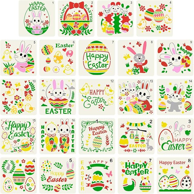 TUPARKA 24Pcs Easter Stencils Templates Plastic Drawing Painting Stencils Template Sets for Easter, Easter Crafts for Kids Easter Gift Party Bag Filler