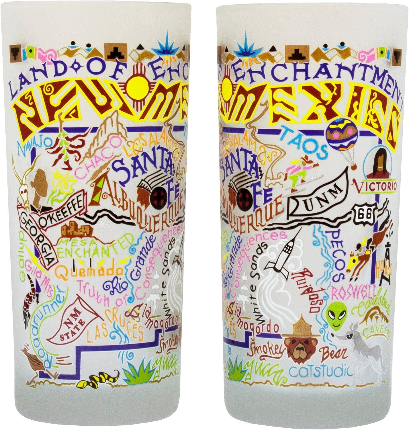 Catstudio Drinking Glass, New Mexico Frosted Glass Cup for Kitchen, Drinking Glasses, 15oz Dishwasher Safe Tumbler for New Mexico Lovers