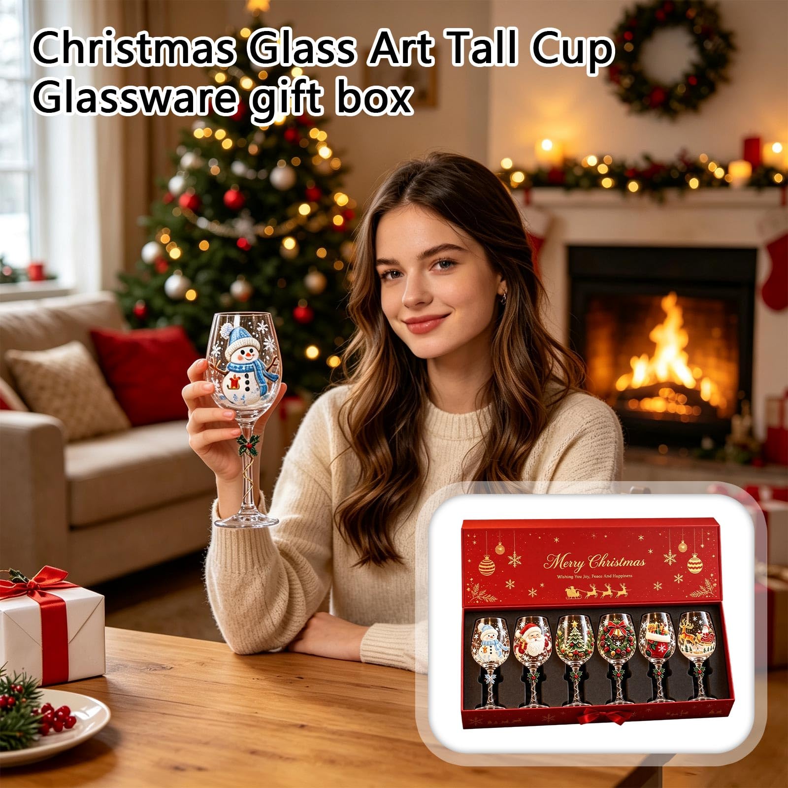 Set di bicchieri da vino 3D con Babbo Natale, confezione regalo da collezione di bicchieri da vino 3D, calice rialzato con fiocco di neve, decorazione per feste e tavoli, bicchieri natalizi per gli