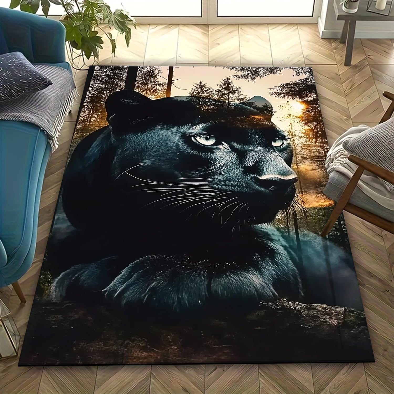 Tapis de salon léopard 160 x 230 cm anti-fatigue et antidérapant pour canapé et couloir