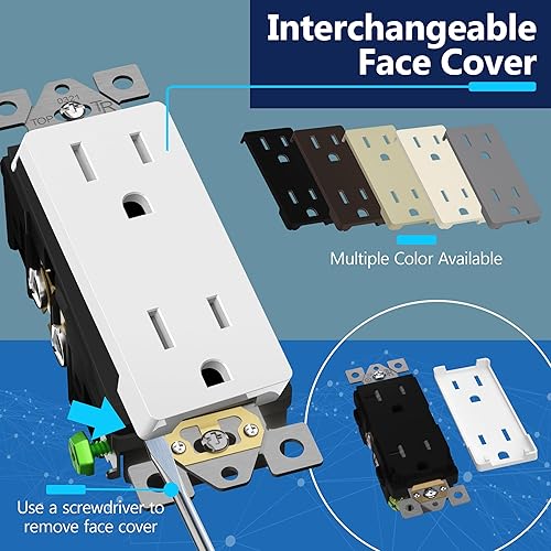 Miniatura 2 de LIDER Receptáculo decorativo de acabado mate con cubierta facial intercambiable, salida de pared segura para niños, resistente a manipulaciones,