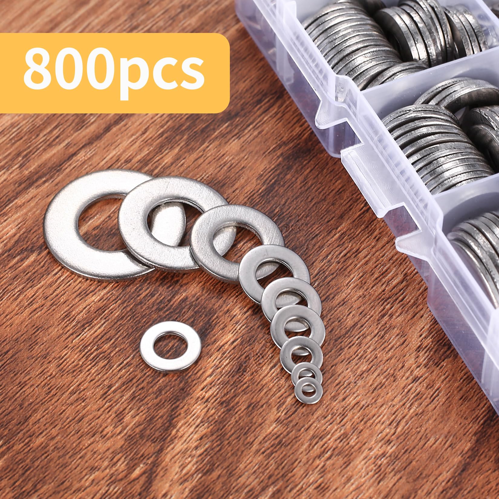 Set di 800 rondelle piatte in acciaio inox, rondelle di sicurezza, rondelle per viti, M2 M2.5 M3 M4 M5 M6 M8 M10 M12