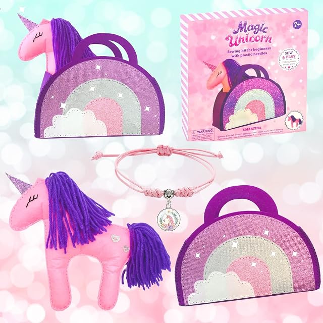 SMARTICA Unicorn Gifts for Girls  First Sewing Kit for Children - Christmas Birthday Present for Kids - Sewing Learning for Beginners - Unicorn Creative Craft Set - DIY Unicorn Toy