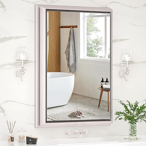 Espejos de baño de 30 x 36 pulgadas para pared, espejos de pared con marco de metal de aleación de aluminio que no se oxida, vidrio templado, espejo