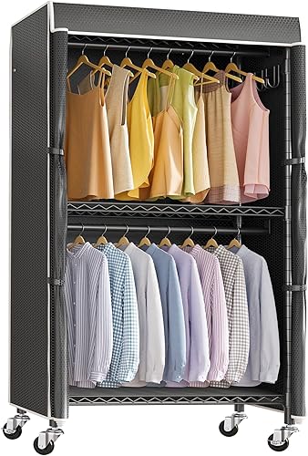 Miniatura 10 de VIPEK V12C - Perchero de ropa resistente con cubierta ajustable para colgar ropa, armarios portátiles con doble barra, armario para espacios