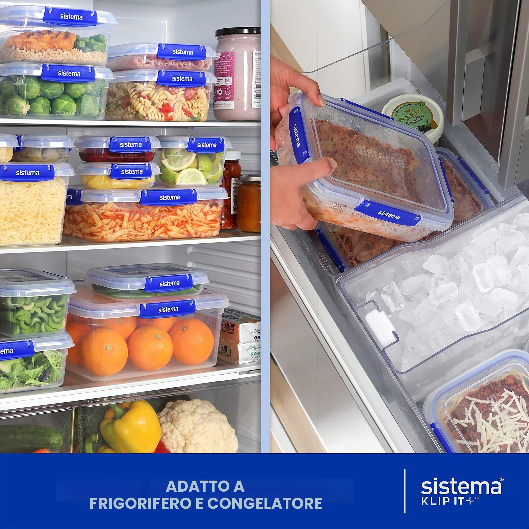 Sistema KLIP IT PLUS contenitore per la conservazione di alimenti | 7,5 L | Contenitore per alimenti con coperchioimpilabile ed ermeticoadatto a frigorifero e congelatore | senza BPA (Confezione da 4)