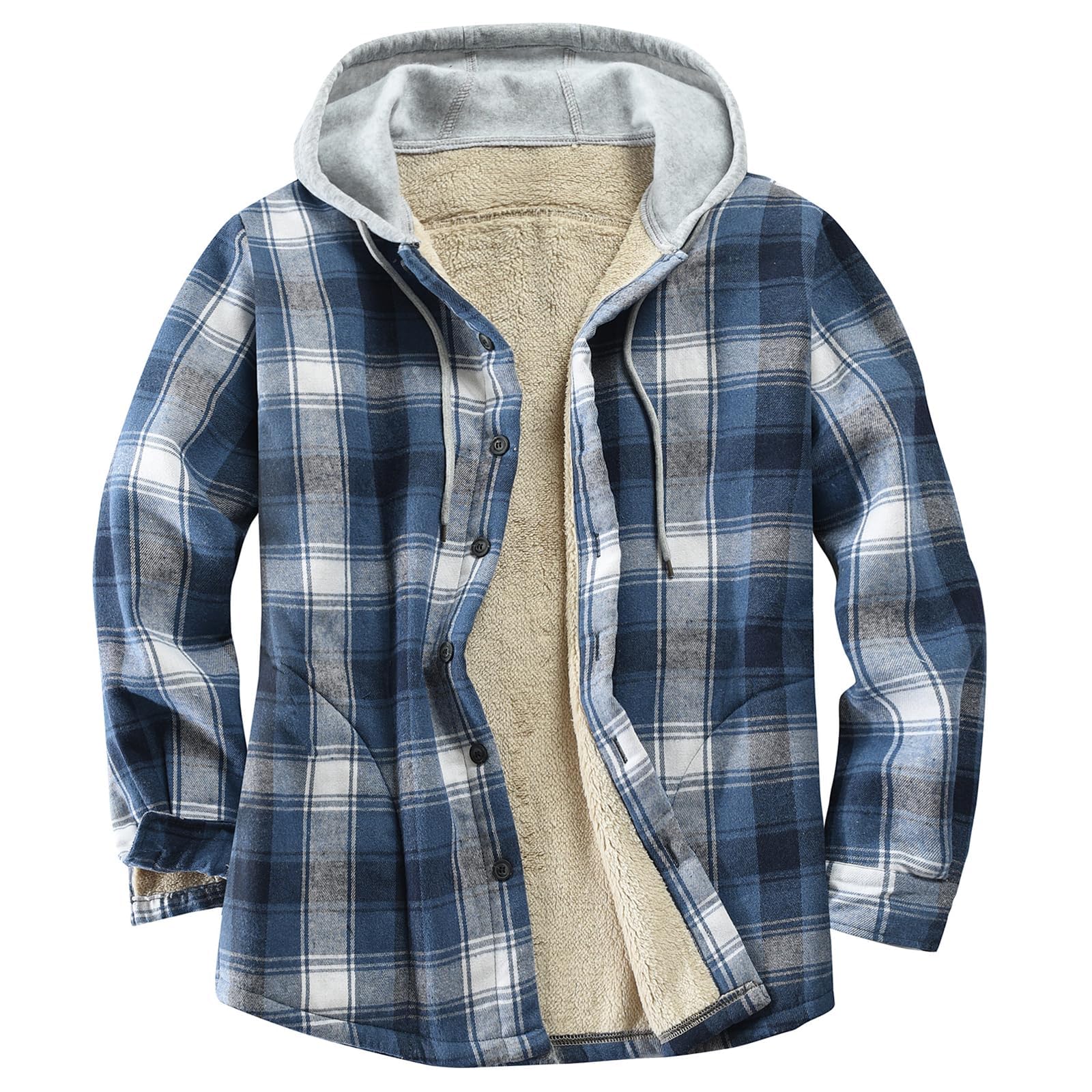 Men's Cotton Plaid Shirt Jacket Fleece Flannel Sherpa Button Down