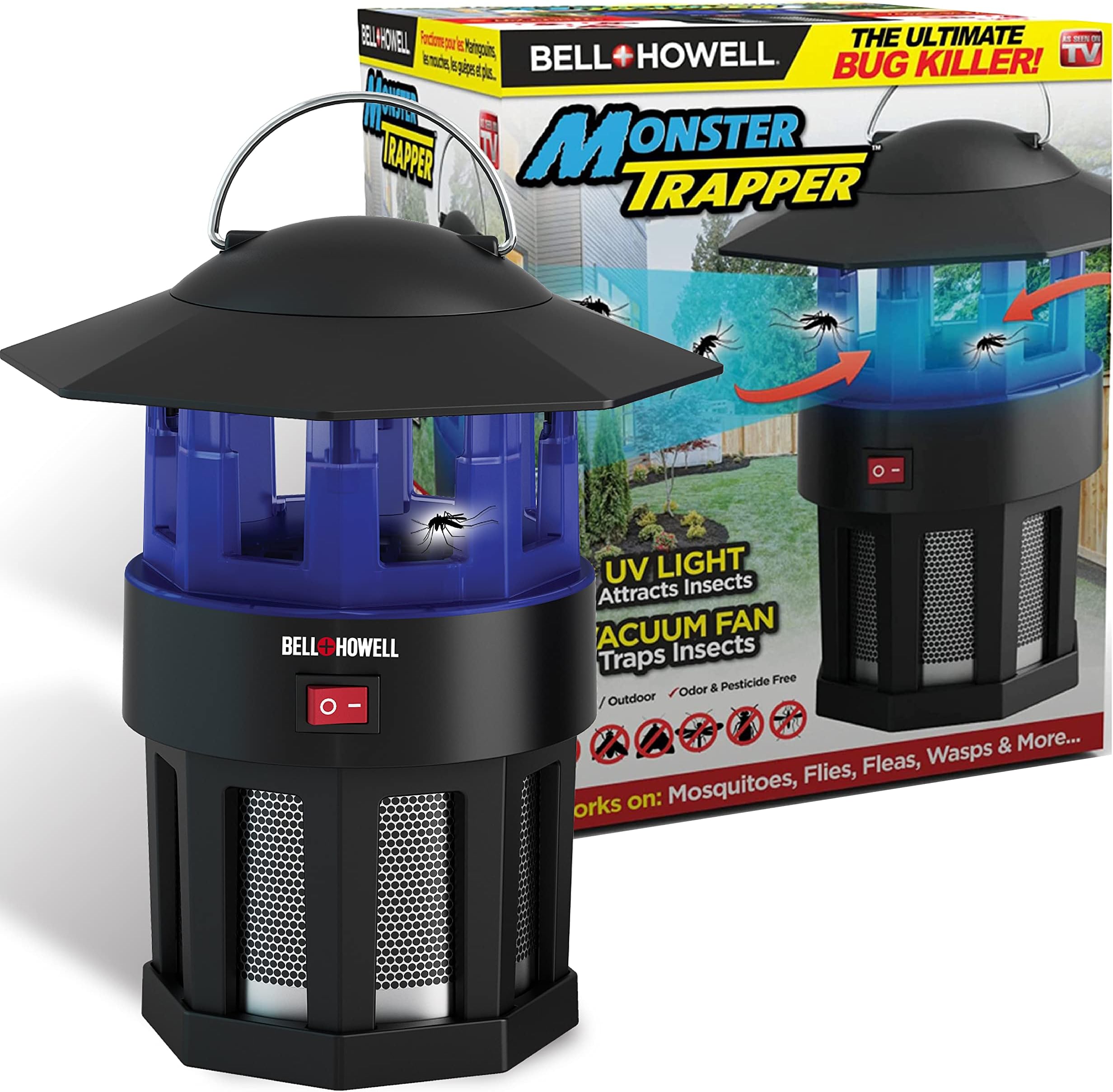 Bell+HowellMonster Trapper 1923 Vacuum-Based Trap for Bugs and Insects, No Zapping Noise, Whisper-Quiet, 100% Chemical-Free, Pest Killer As Seen On TV, 8.5" x 7.5"