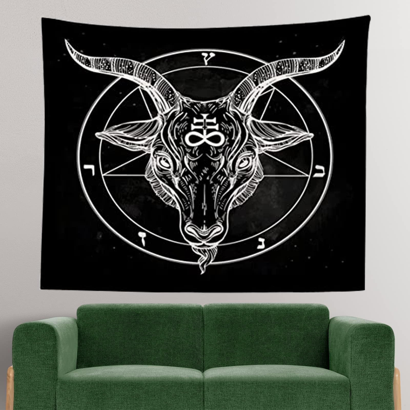 SHRAPHY Arazzo Misterioso Testa Di Capra E Pentagramma, 203 X 152 Cm, Demone Satanico Gotico, Tappezzeria Da Parete Per Camera Da Letto Soggiorno