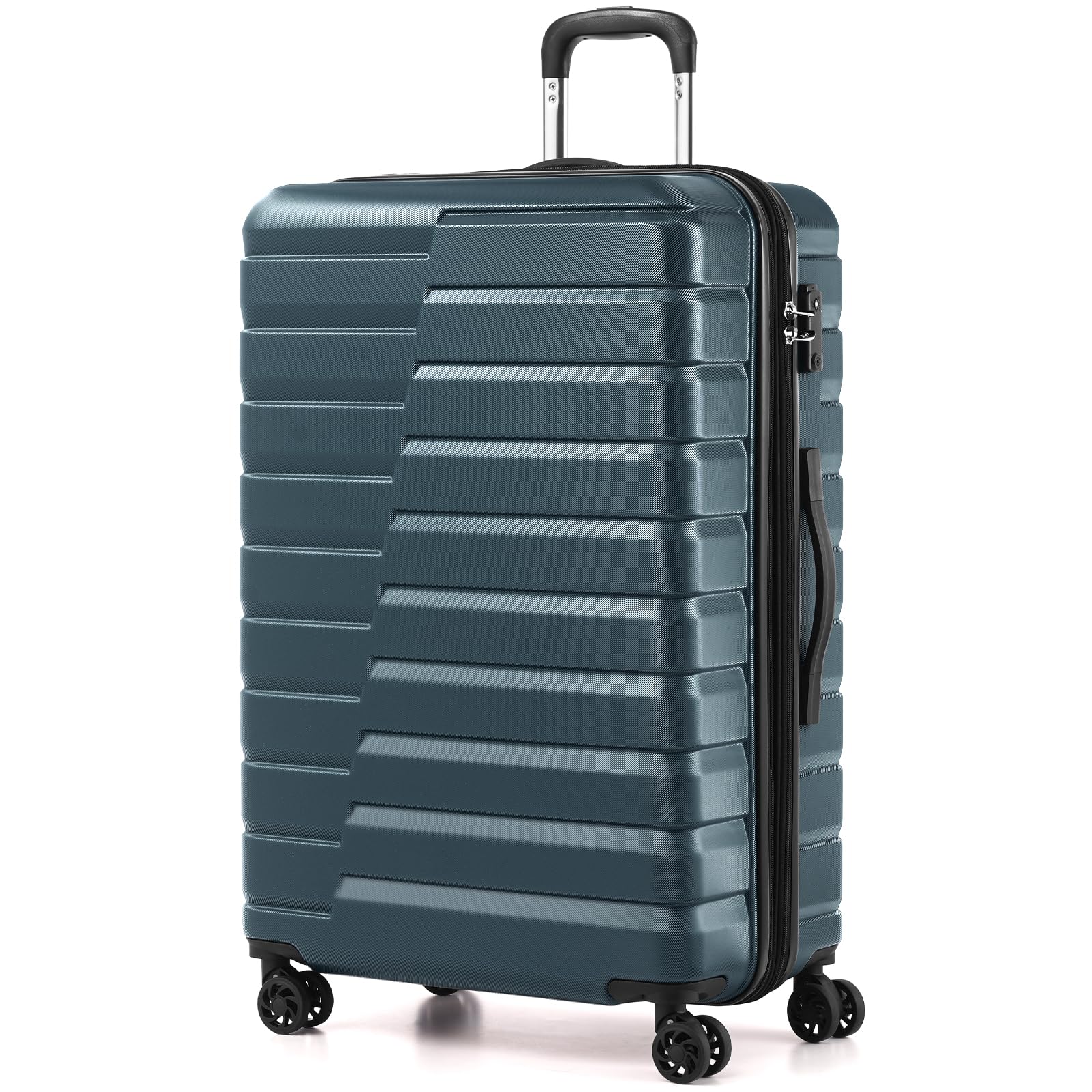 Larage Luaggage Hardside Expandable Suitcase with Spinner Wheels Checked 28-Inch（Teal Blue）