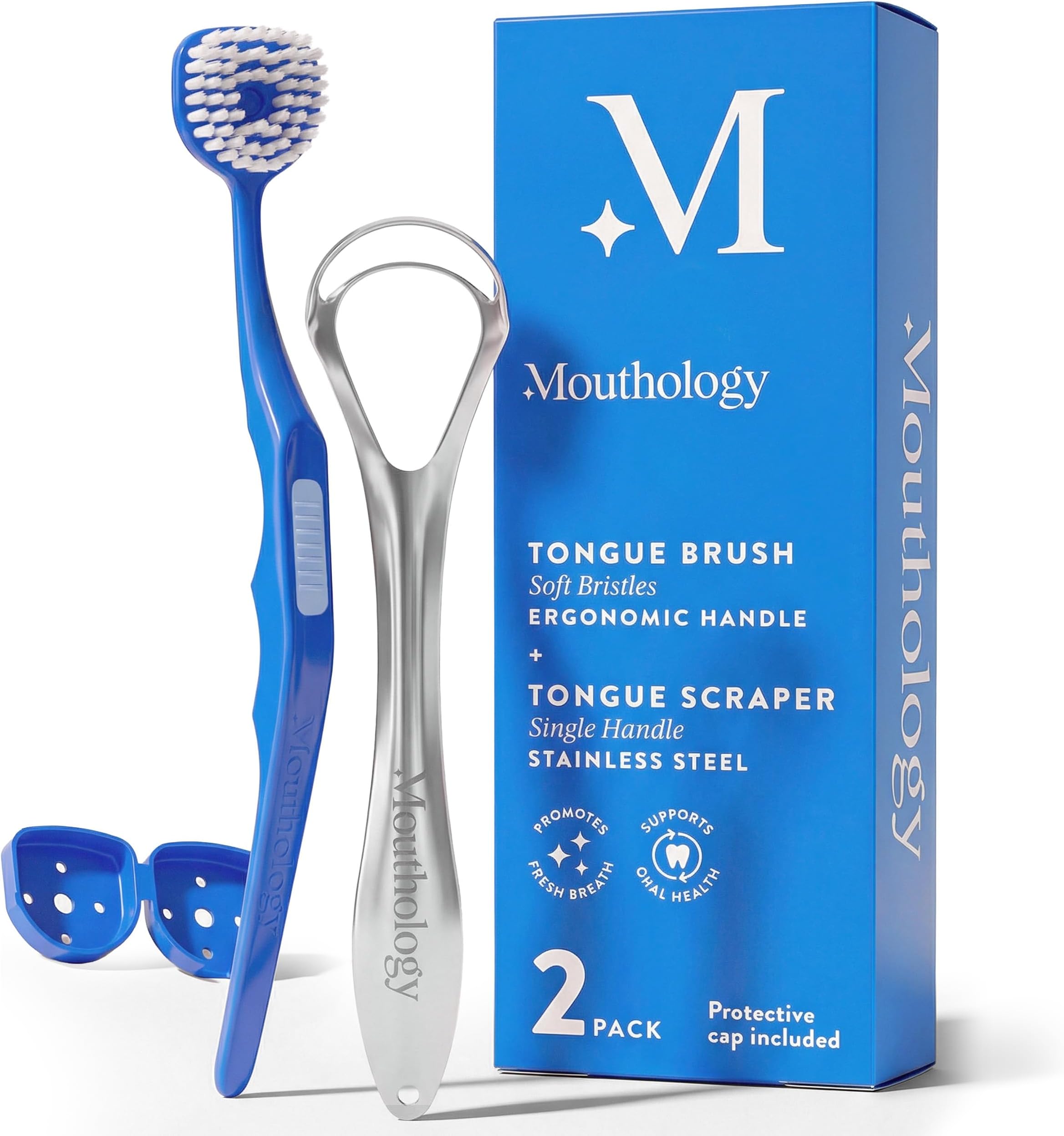 Tongue Brushes and Tongue Scraper 2pk Dark Blue