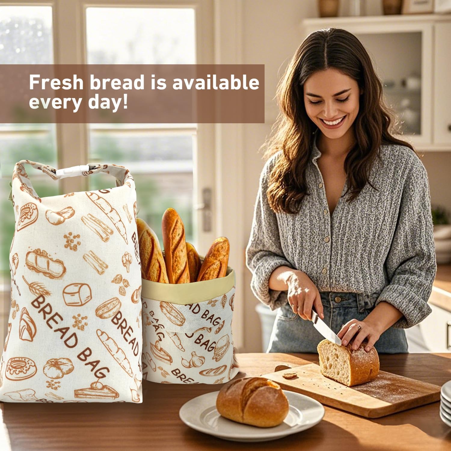 2 Pack Reusable Beeswax Food Wraps Bread Bags for Homemade Breads Loaf, Food Storage Containers, Organic Cotton XL Sourdough Beeswax Bread Bag Supplies Sandwich Wrapper, Sustainable, Fresh Keeping image 4