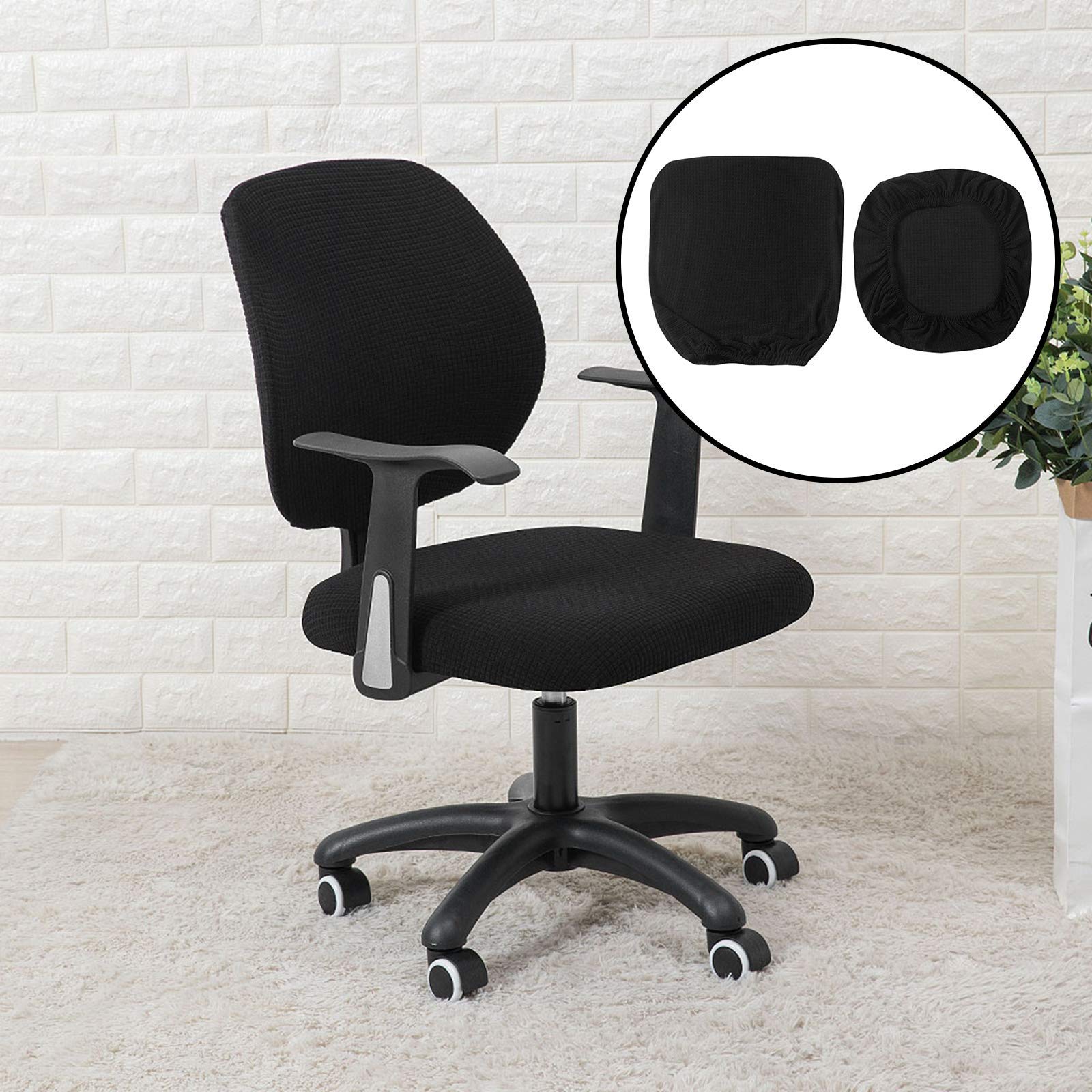 Lot De 2 Housses De Chaise De Bureau Élastiques Lavables - Protection Siège Et Dossier 38-48 Cm